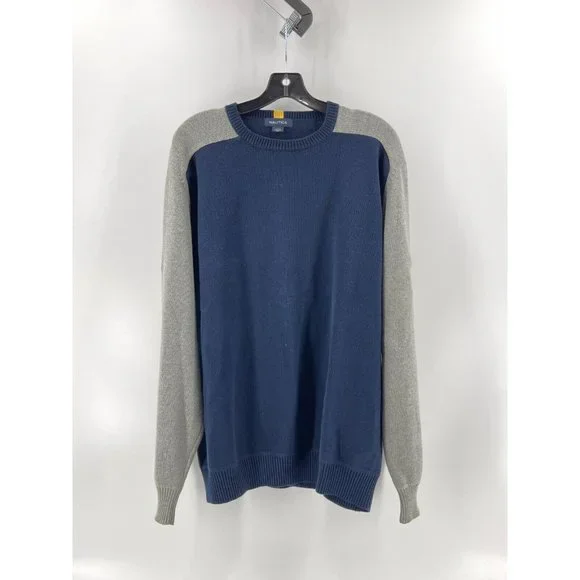 Nautica Men's 100% Cotton Navy Blue Gray Long Sleeve Knit Sweater Size Medium - Picture 2 of 9